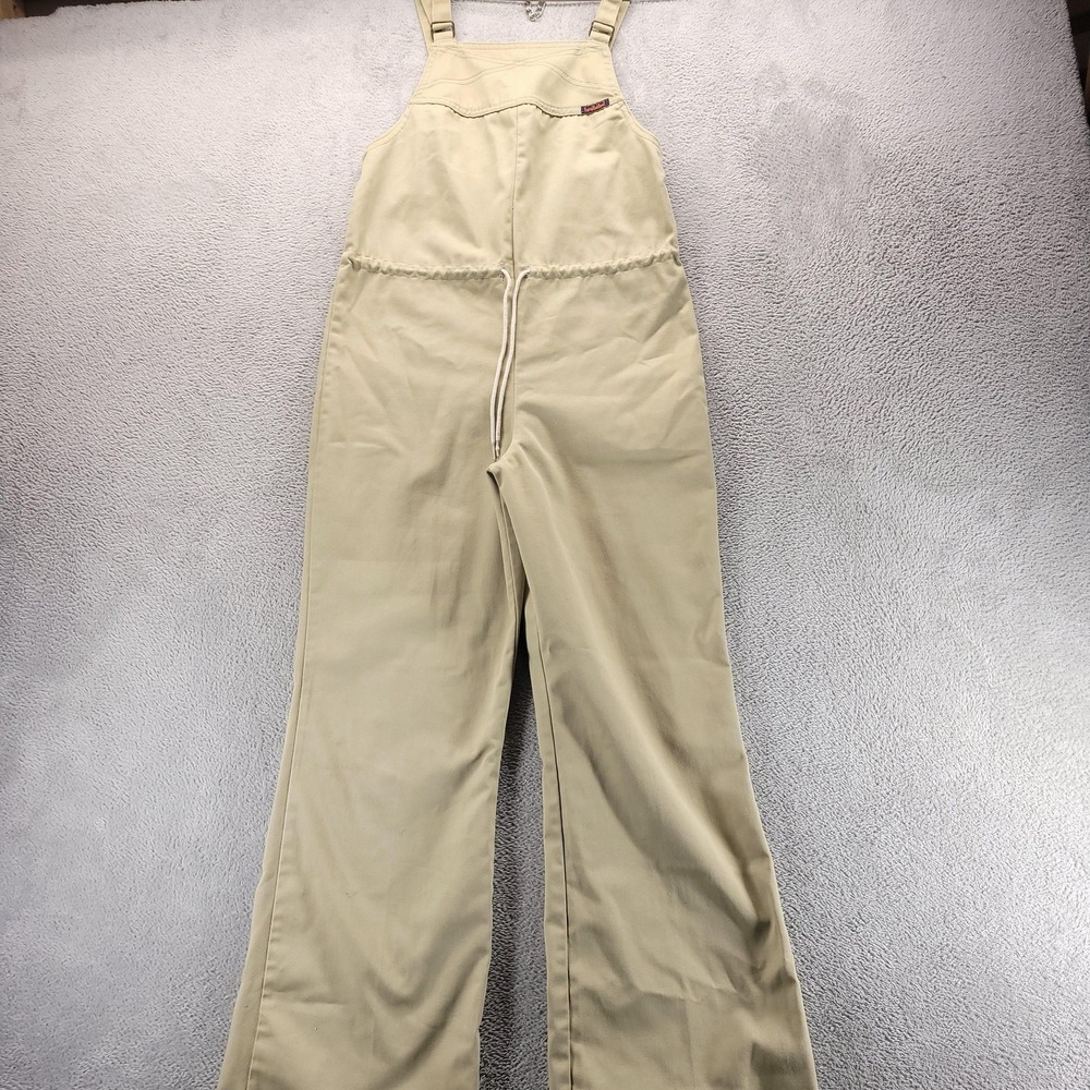 VTG Landlubber Overalls Womens M Beige Twill Wide Leg 70s Jumpsuit Hippie